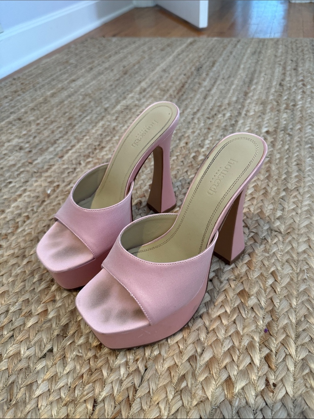 House of CB Pink Satin Platform Mule Heels